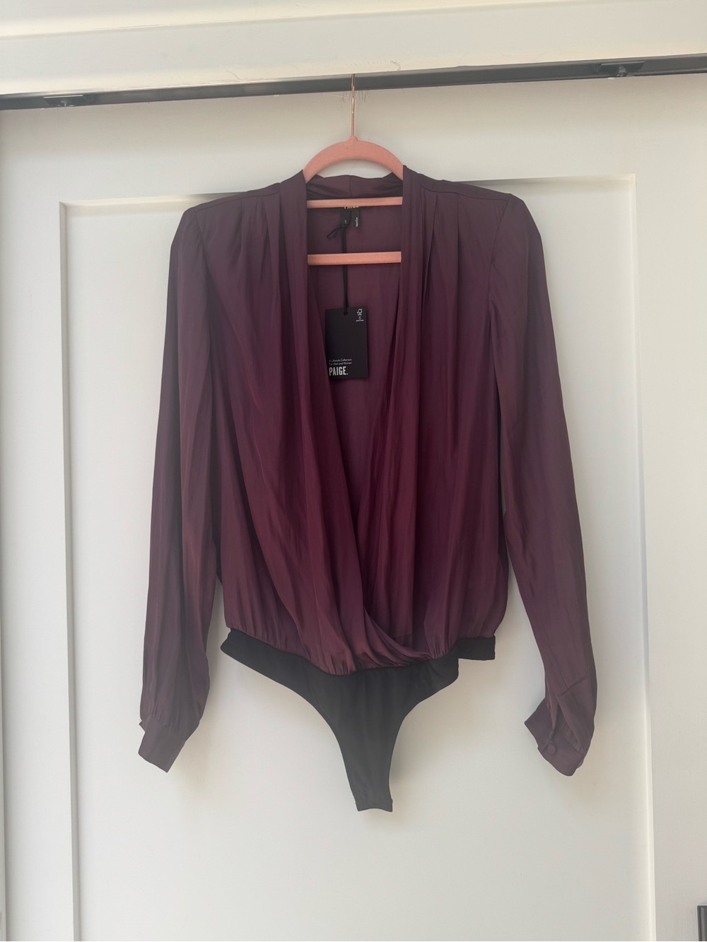 PAIGE Plum Draped V-Neck Long-Sleeve Bodysuit